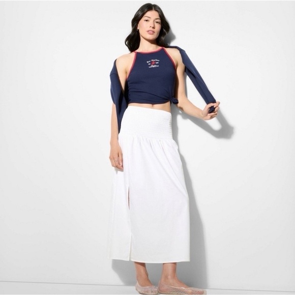 Women's Smocked Waist White Maxi Skirt By Wild Fable -Medium (8-10) NWT - Picture 2 of 4